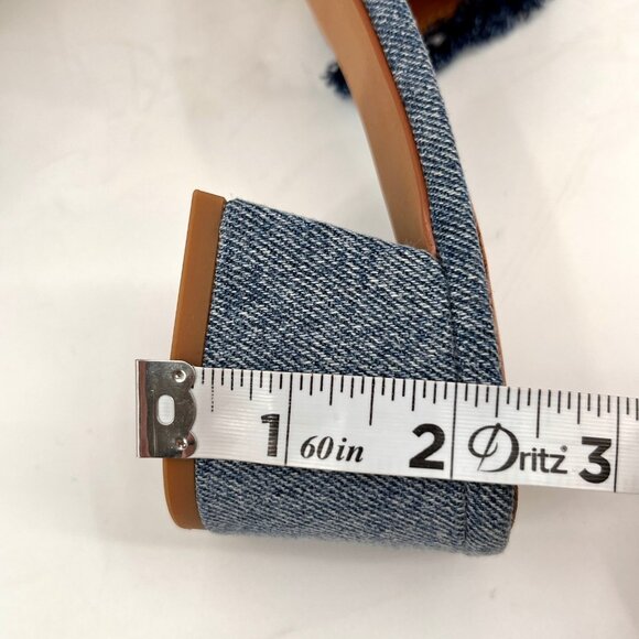 Steve Madden Santana Block Heel Sandals Size 6.5 Denim Frayed Strap Slip-On - Picture 15 of 15